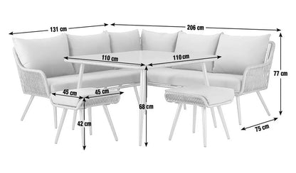 AH1 MALTA STEEL 6 SEAT CORNER DINING SET