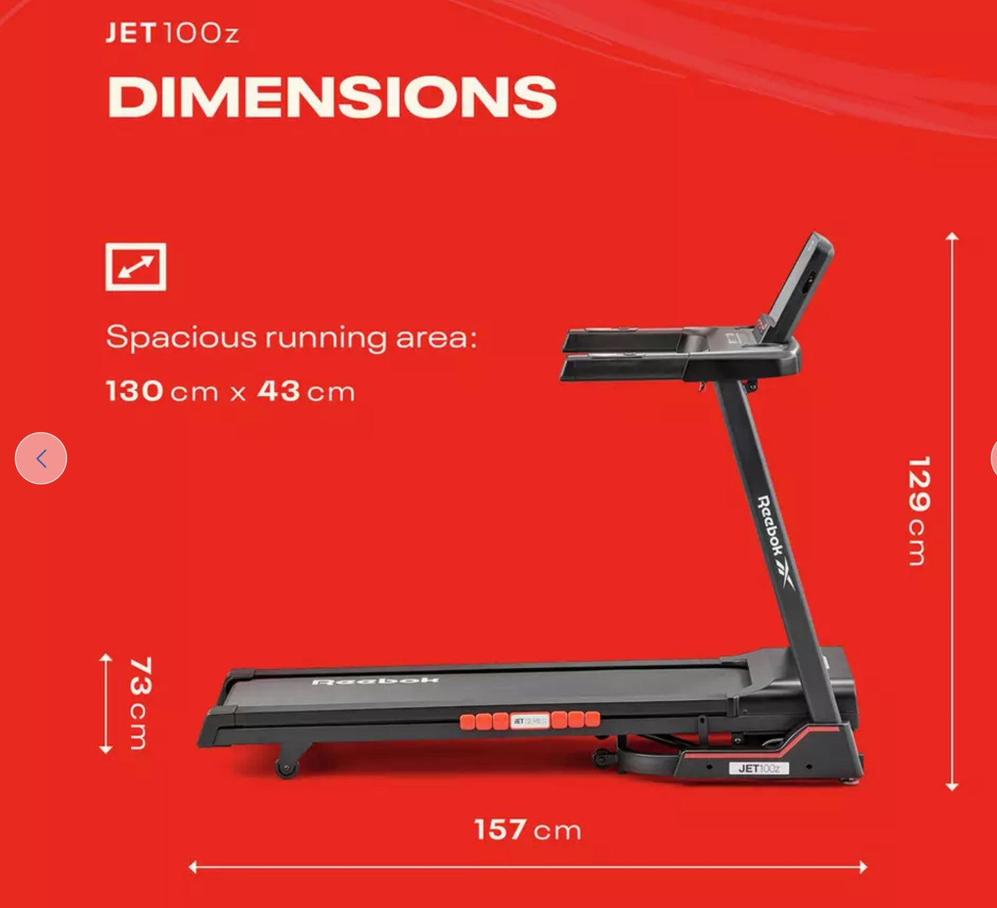 Reebok Jet 100z Folding Treadmill with Incline and Bluetooth